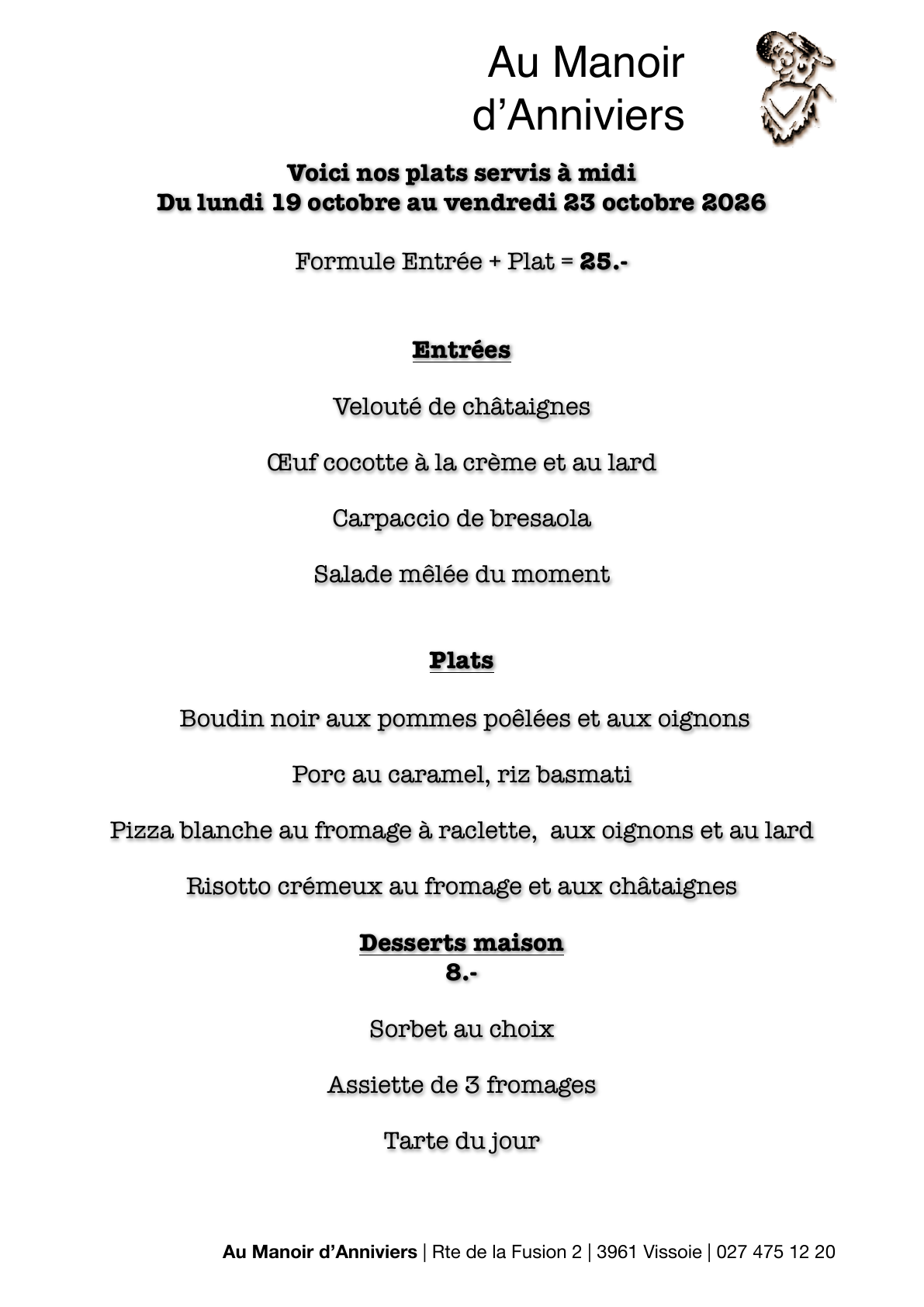 Menu de midi du 19 au 23 octobre