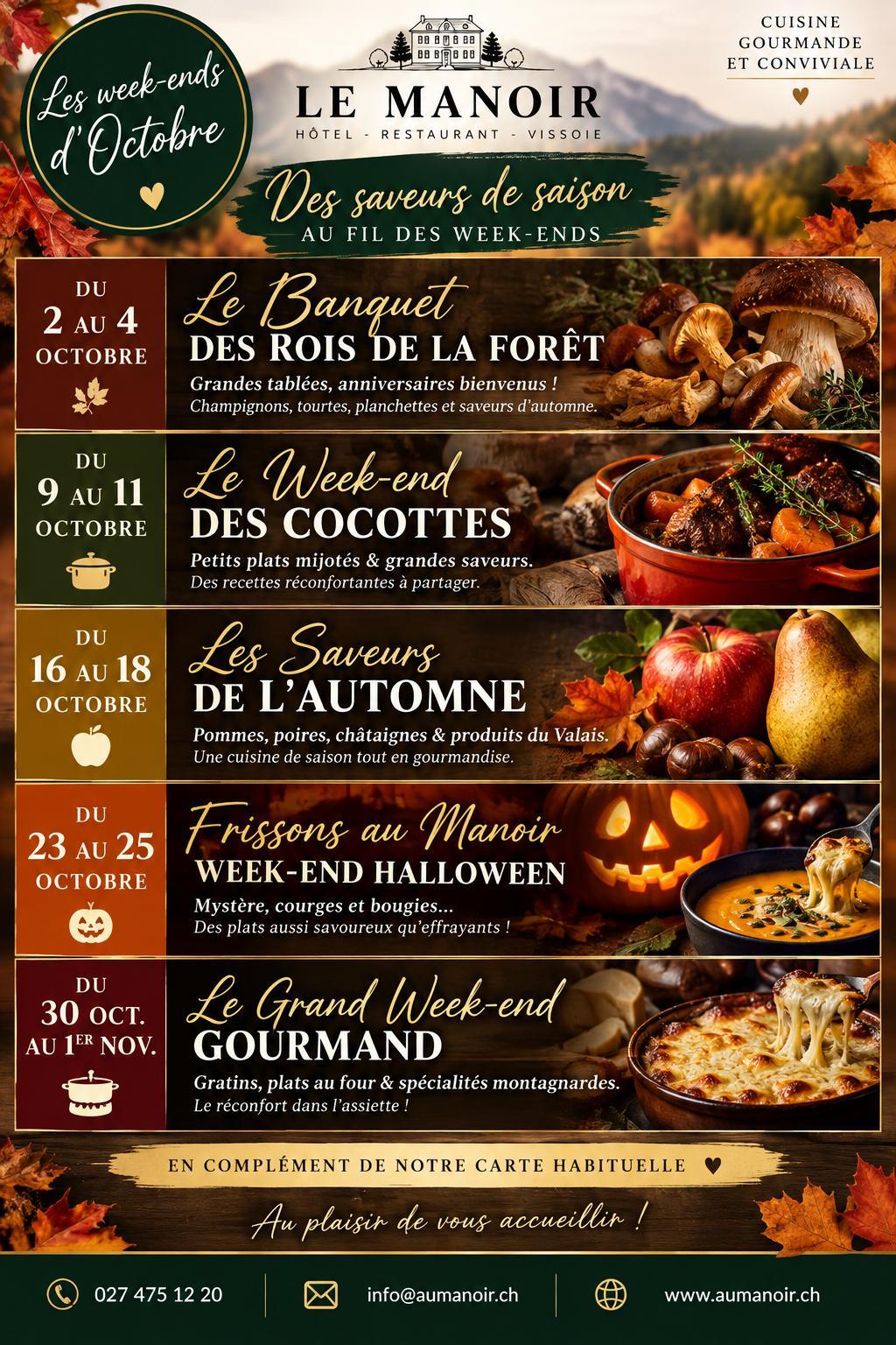 Programme des week-ends d'octobre au Manoir de Vissoie